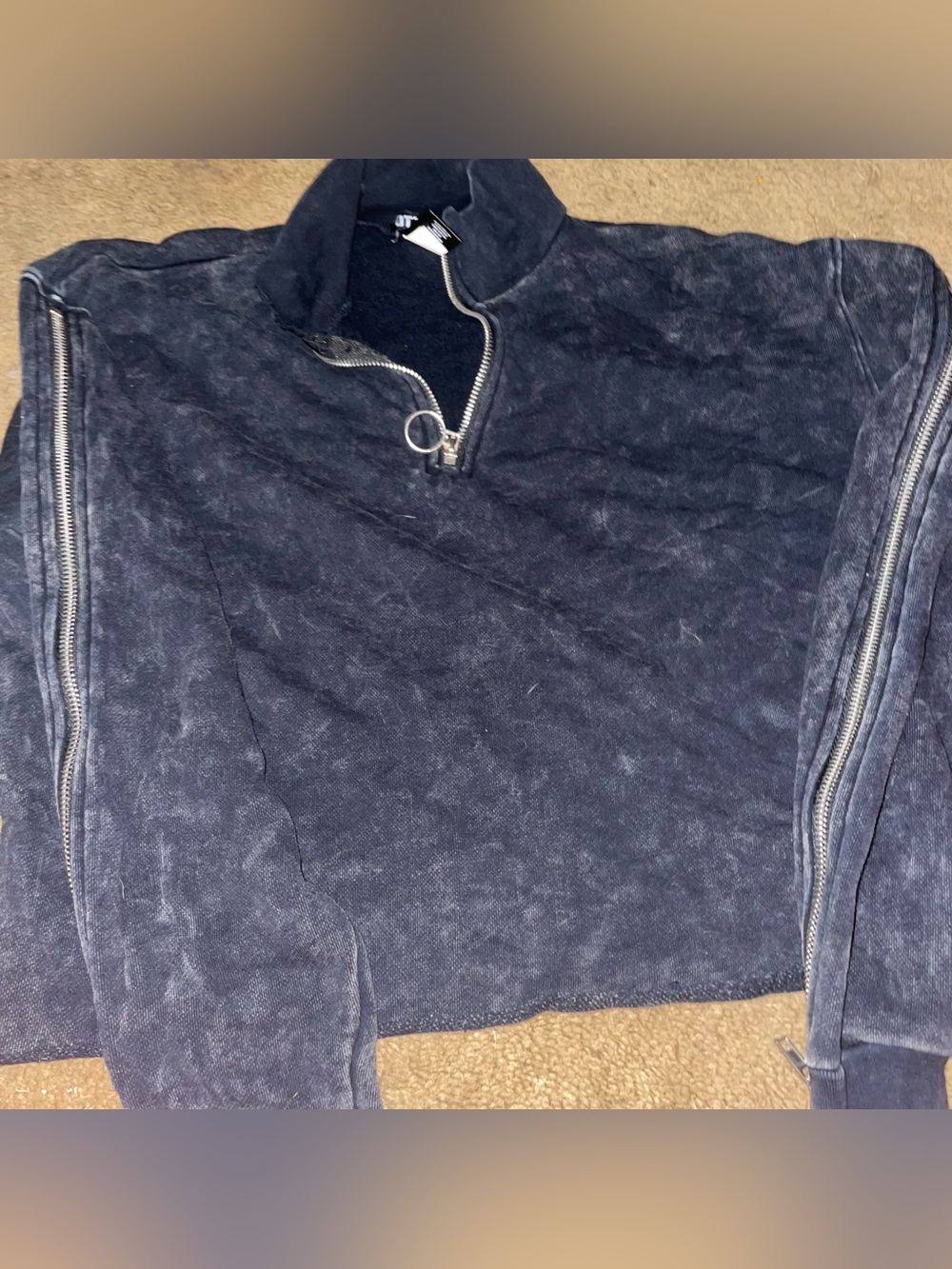 Hot Topic Black Washed Quarter-Zip Pullover Jacket